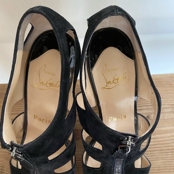 Louboutin Black Suede and Patent Platform Heels - Picture 6 of 7
